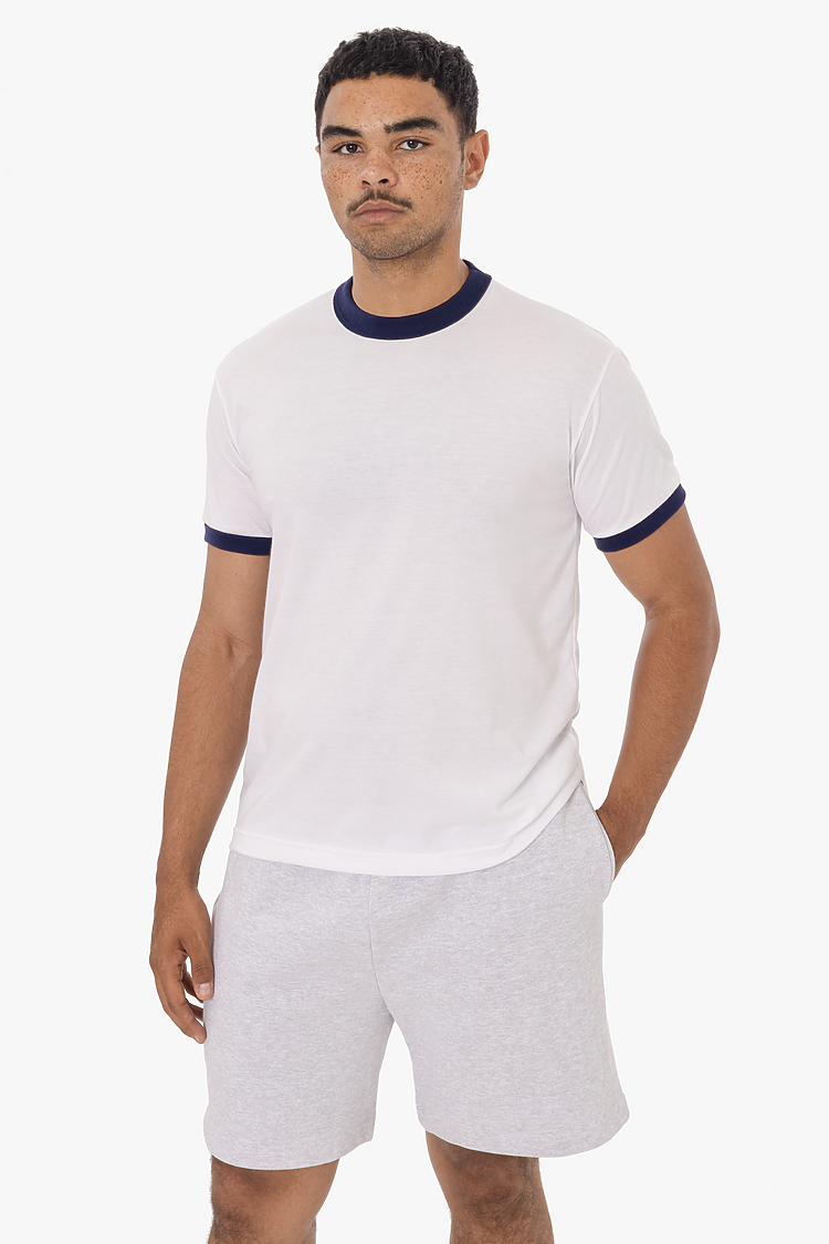 Mens Poly Cotton Ringer White/Navy