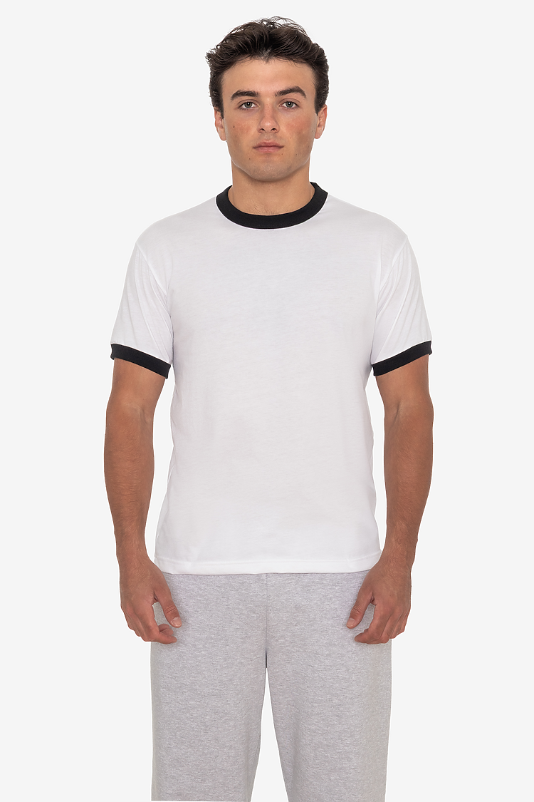 Mens Poly Cotton Ringer White/Black