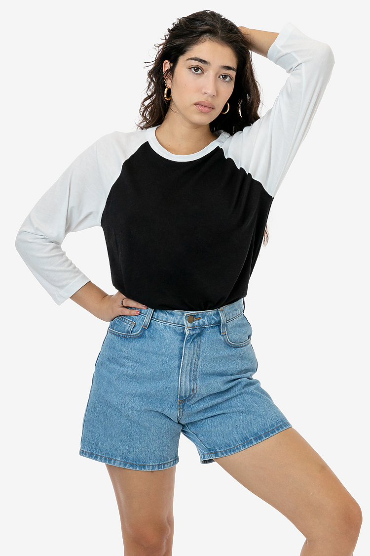 3/4 Slv Ctn Poly Raglan 3.8oz Black/White