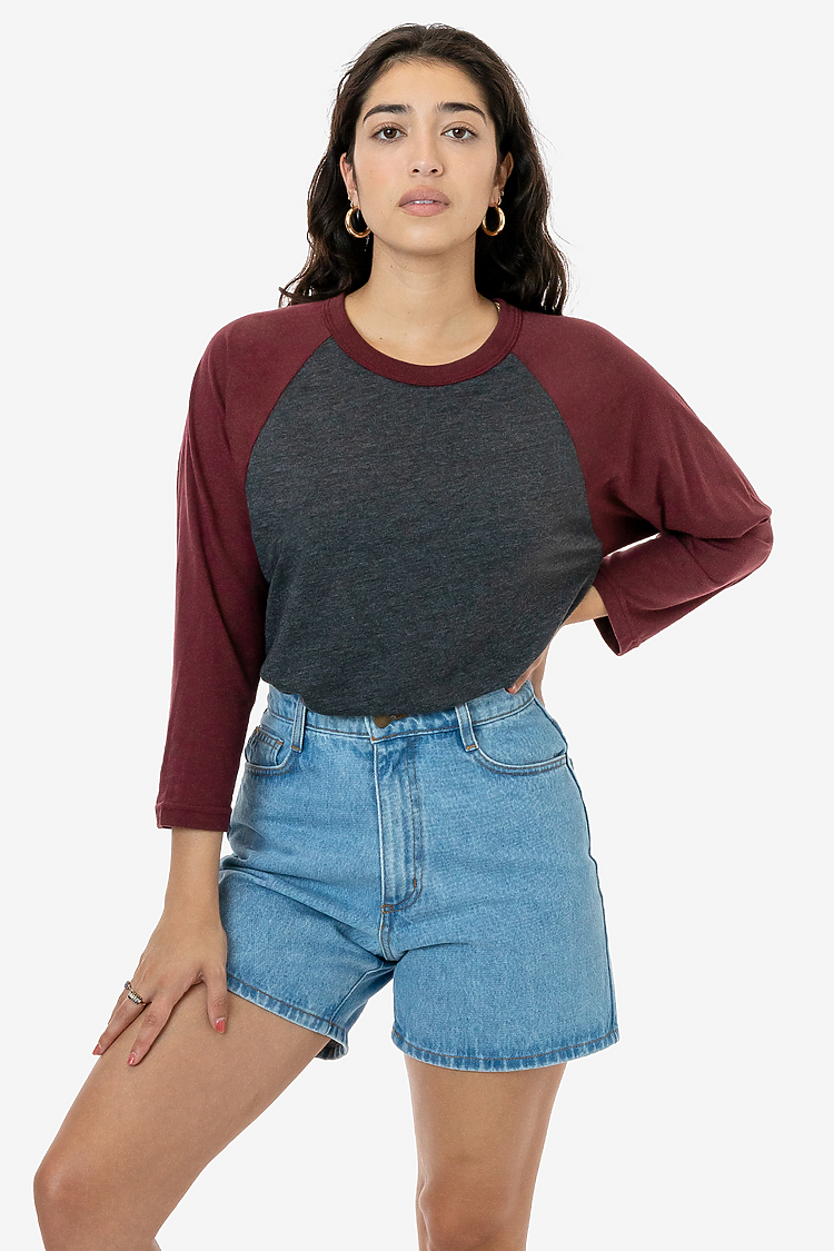 3/4 Slv Ctn Poly Raglan 3.8oz HEATHER BLACK/TRUFFLE