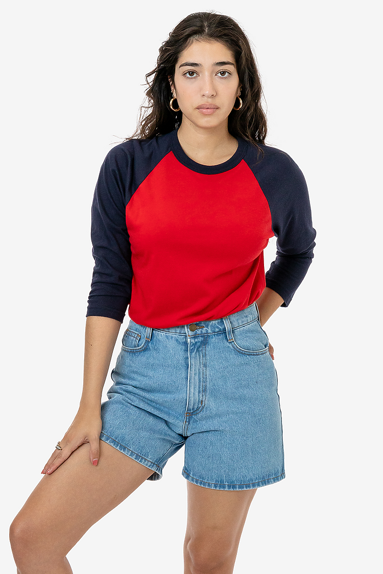 3/4 Slv Ctn Poly Raglan 3.8oz RED/NAVY