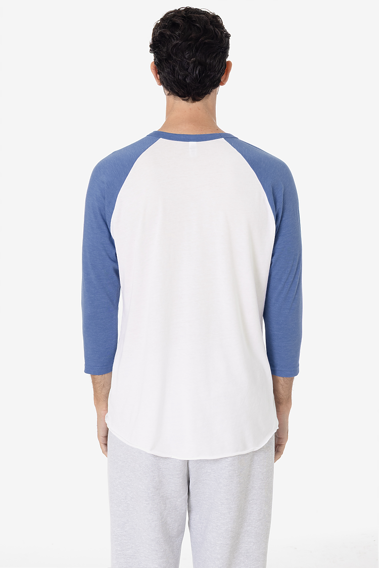3/4 Slv Ctn Poly Raglan 3.8oz WHITE/HEATHER LAKE BLUE