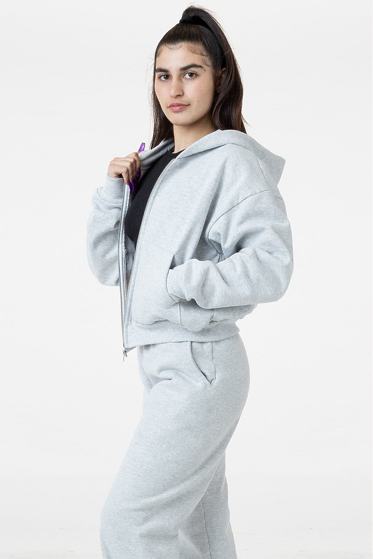 Heavy Fleece Cropped Zip Up ASH