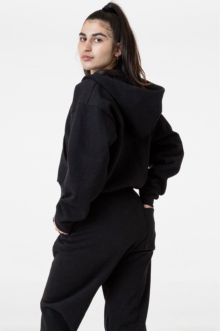 Heavy Fleece Cropped Zip Up BLACK