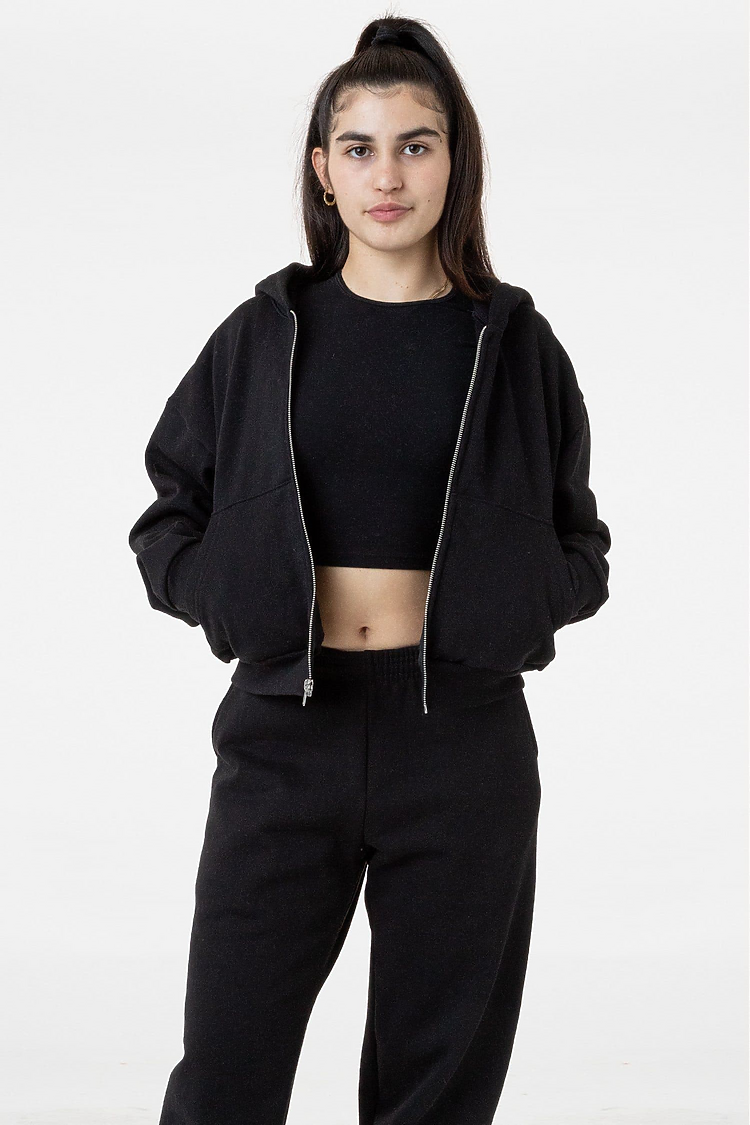 Heavy Fleece Cropped Zip Up BLACK