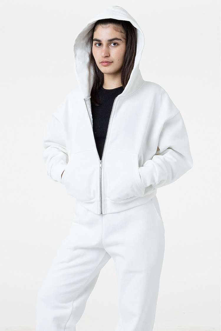 Heavy Fleece Cropped Zip Up White
