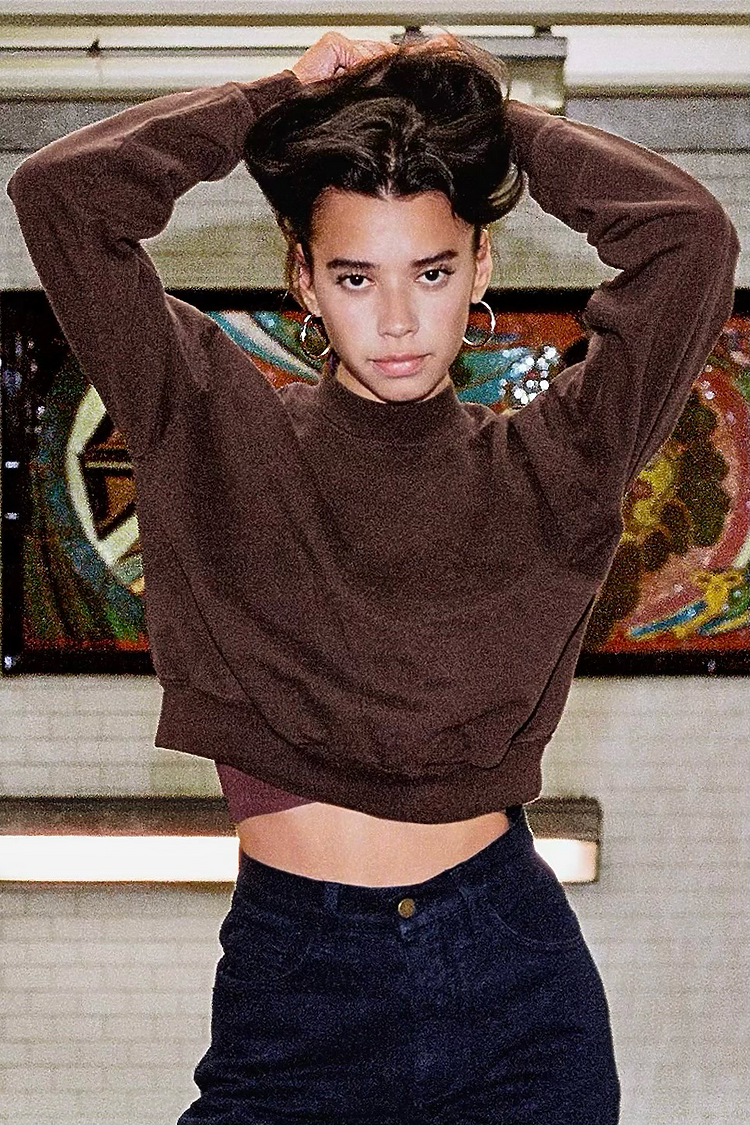 HF Cropped Mock Neck Pullover CHOCOLATE