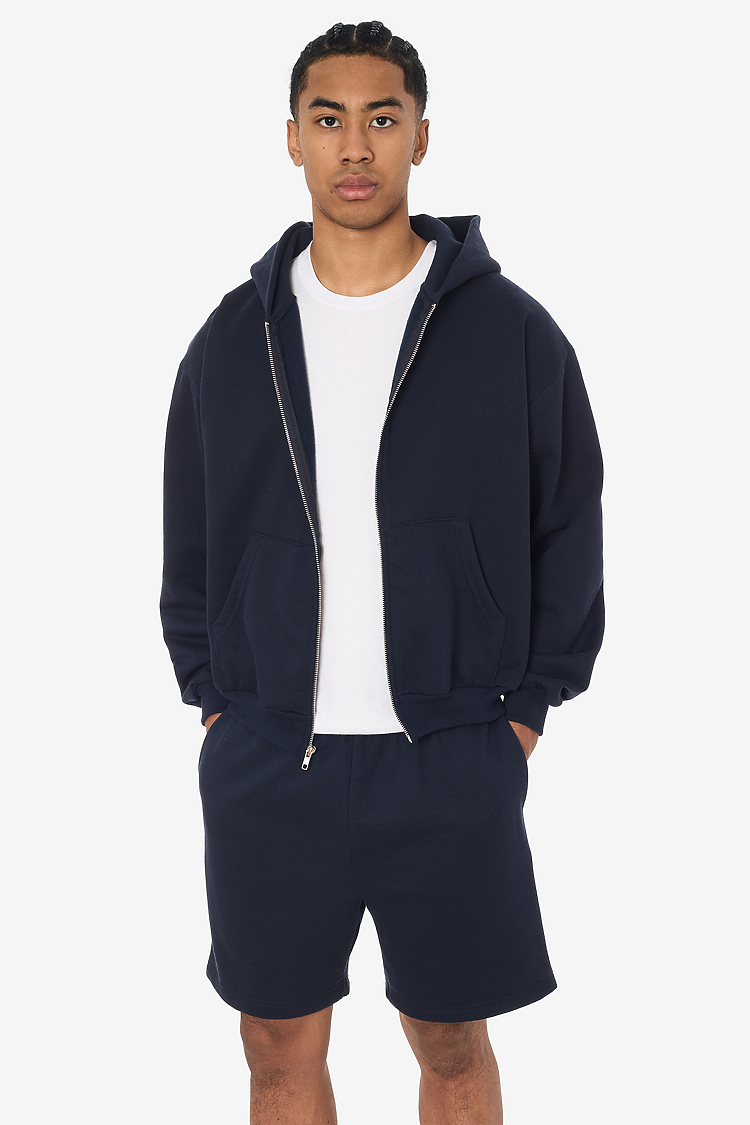 Mid-Weight Crop Zip Hoodie Navy