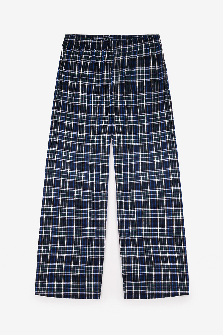 Cotton Flannel Lounge Pant Blk/Royal/Grn Plaid