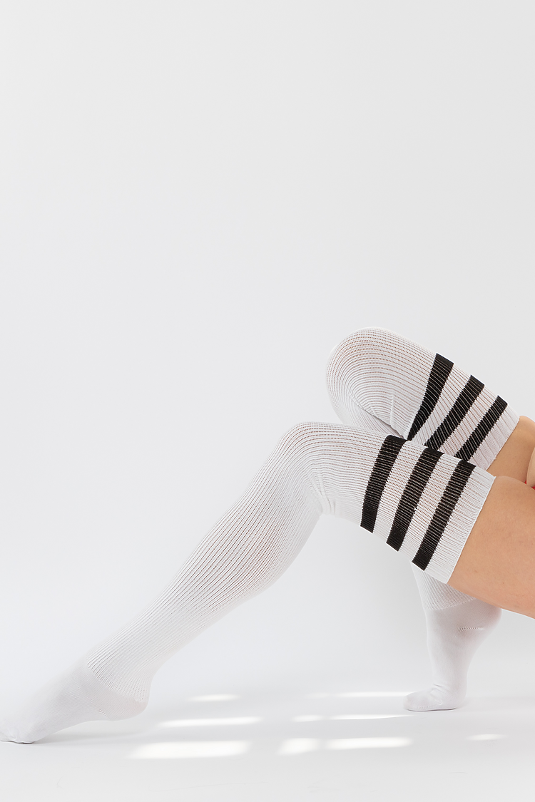 Thigh High Sock WHITE/BLACK