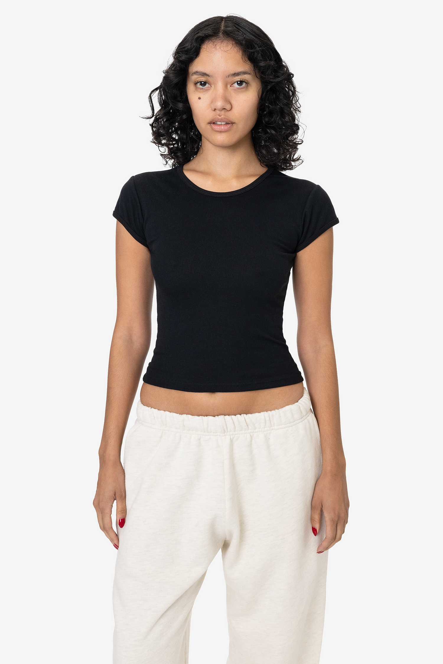 Poly Cotton Rib Cap Sleeve Tee