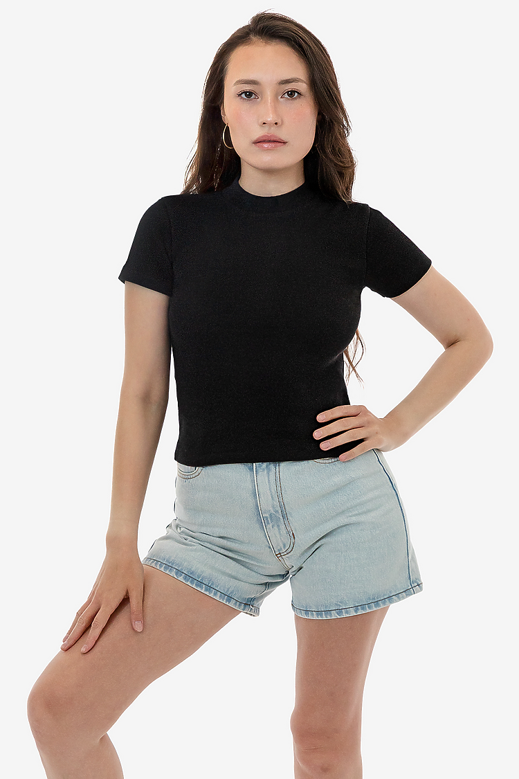 14/1 Rib Mock Neck Top Black