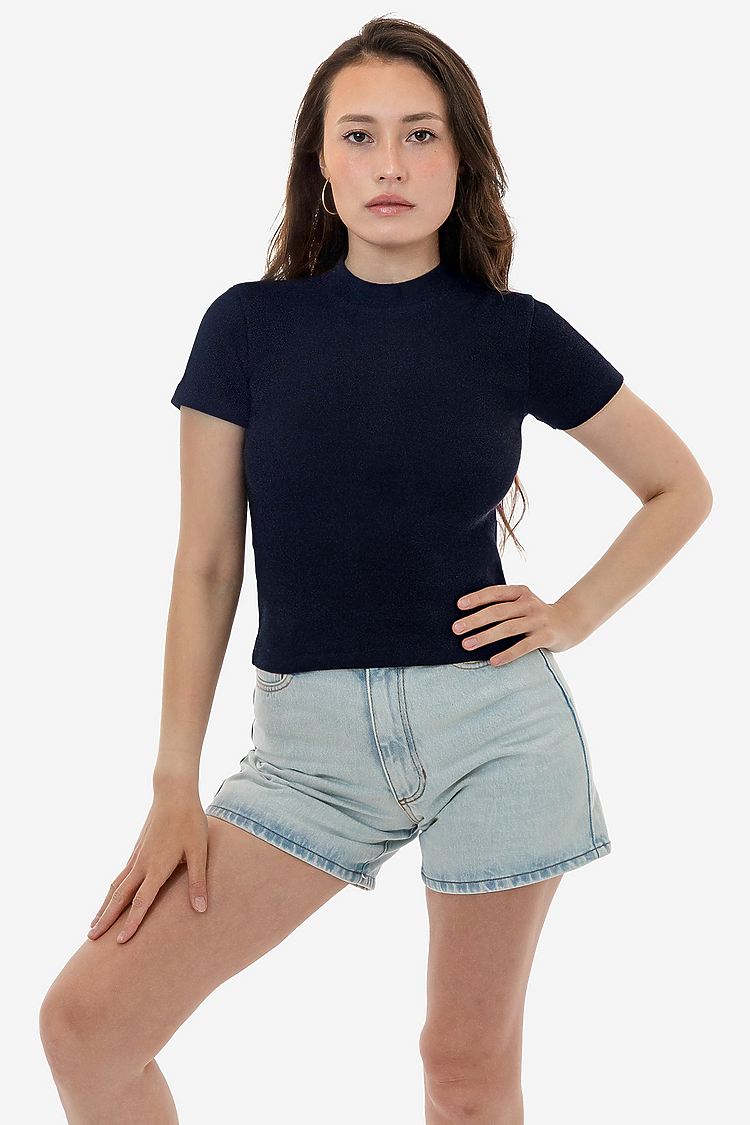 14/1 Rib Mock Neck Top NAVY