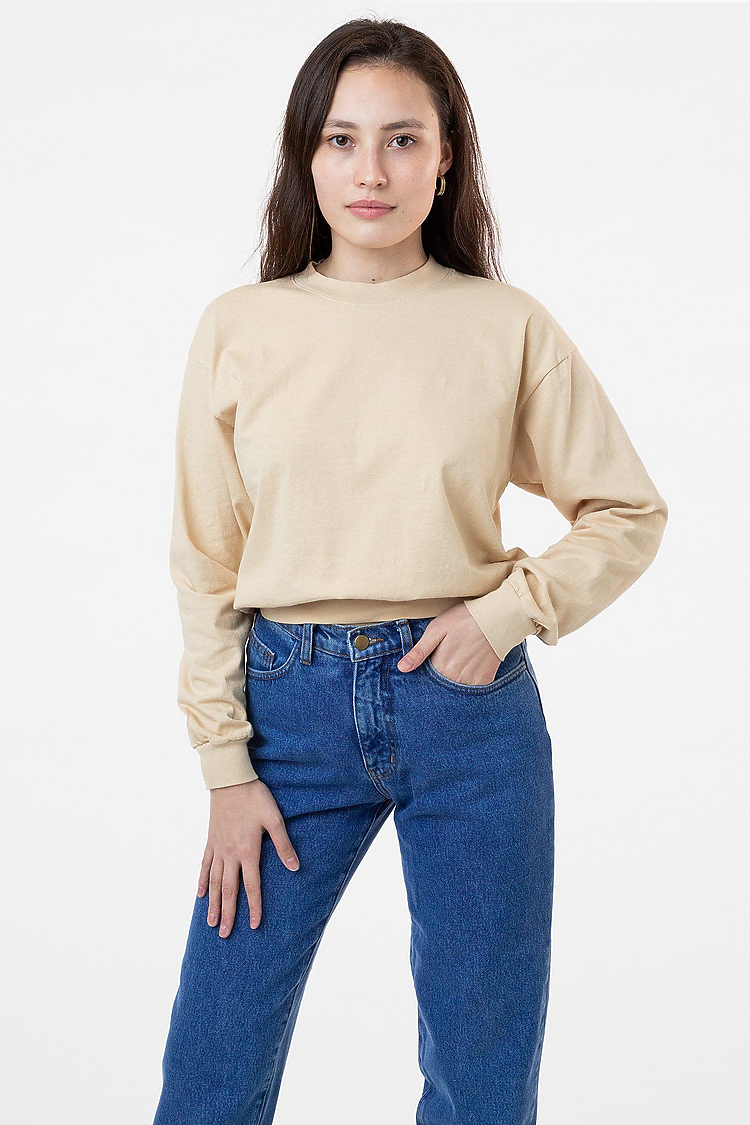 L/S Crop Mock Neck BEIGE