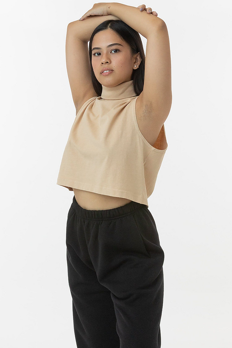 Sleeveless Turtleneck Crop Top BEIGE