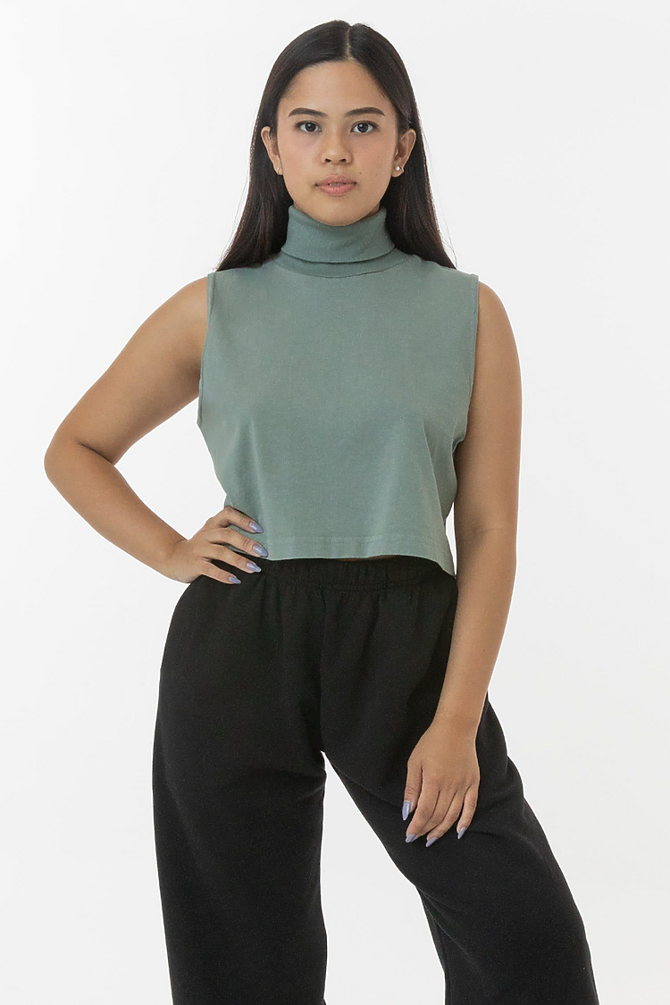 Sleeveless Turtleneck Crop Top Eucalyptus