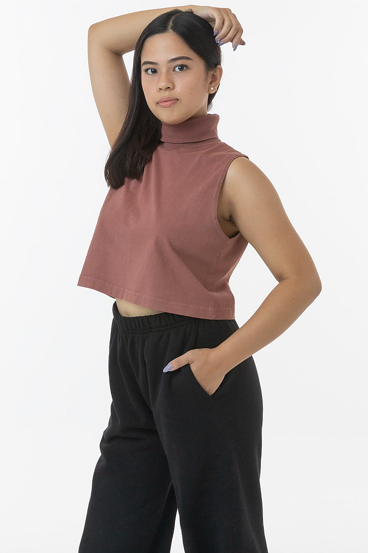 Sleeveless Turtleneck Crop Top OLD ROSE