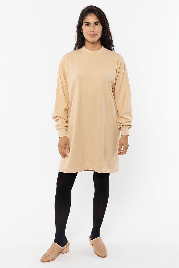 L/S Mock Neck Dress BEIGE