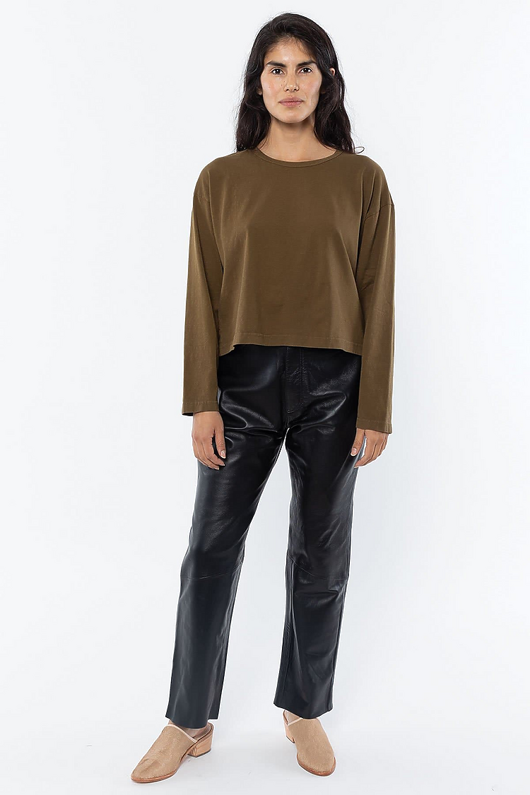 L/S Garment Dye Cropped T Dark Olive