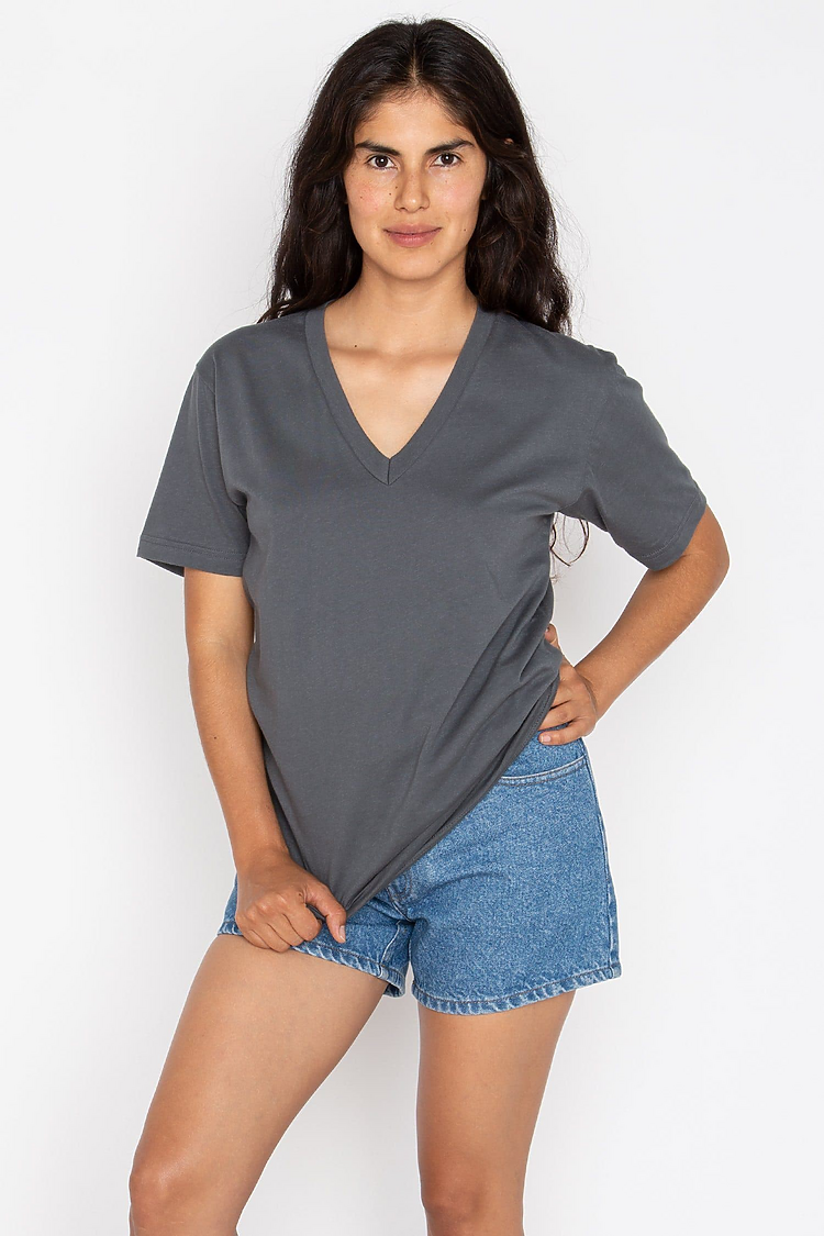 S/S Fine Jersey V-Neck 4.3 oz ASPHALT