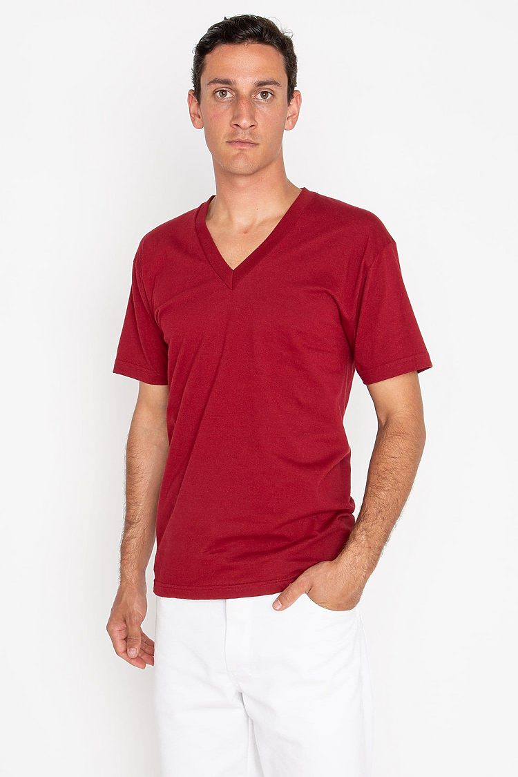 S/S Fine Jersey V-Neck 4.3 oz CRANBERRY