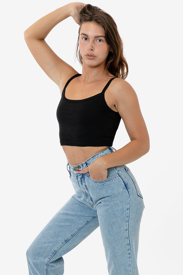 Baby Rib Spaghetti Crop Tank Black