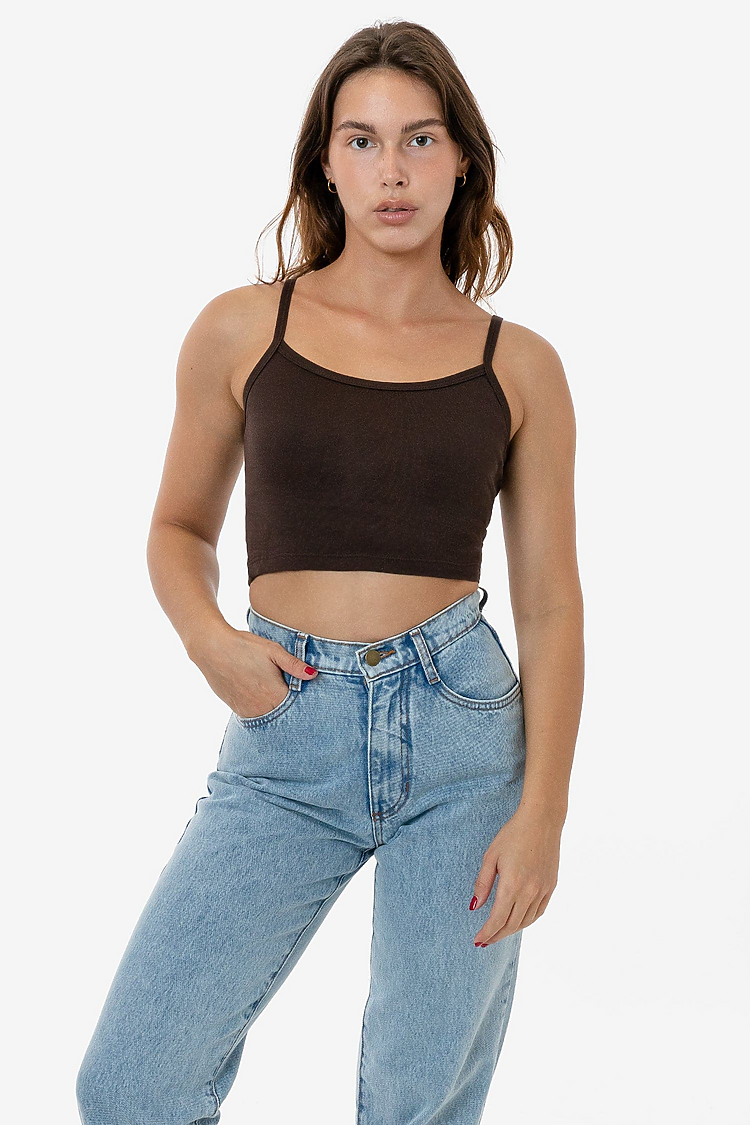 Baby Rib Spaghetti Crop Tank BROWN