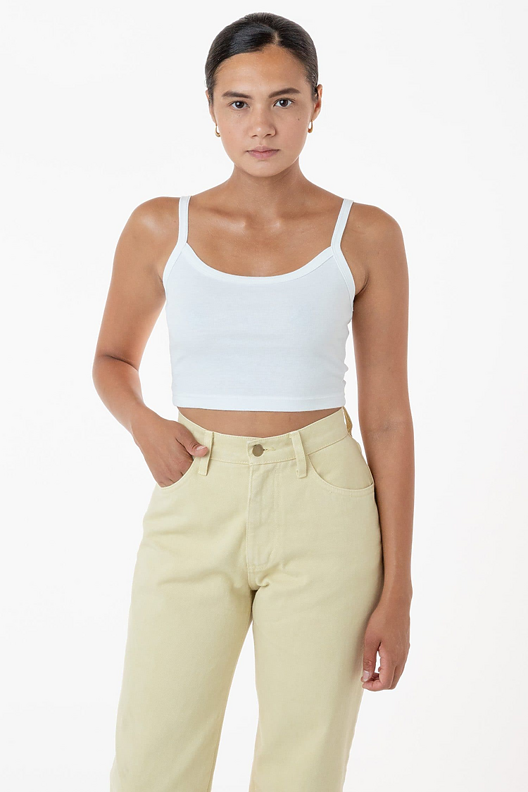 Baby Rib Spaghetti Crop Tank White