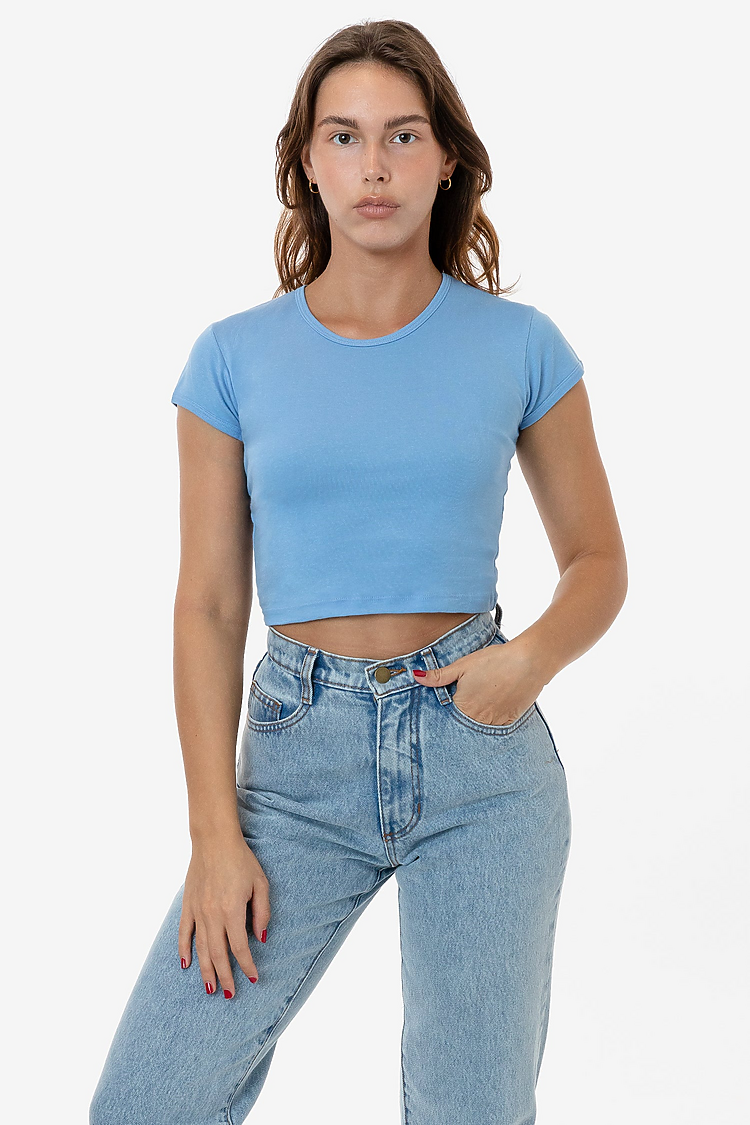 Cap Sleeve Baby Rib Crop Top BABY BLUE