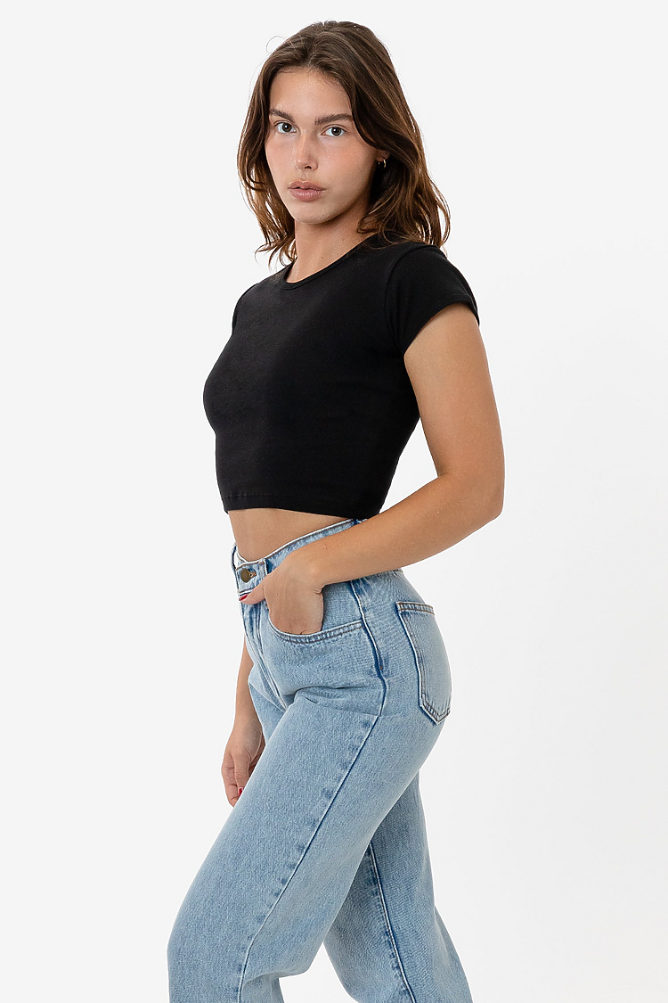 Cap Sleeve Baby Rib Crop Top Black