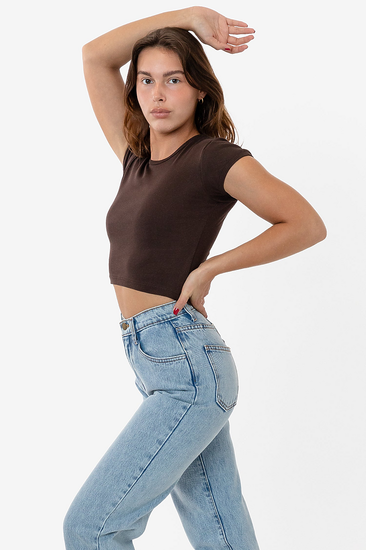 Cap Sleeve Baby Rib Crop Top BROWN
