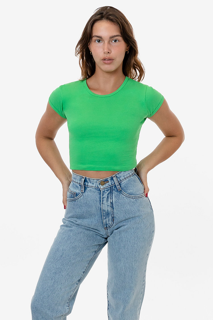 Cap Sleeve Baby Rib Crop Top Grass Green