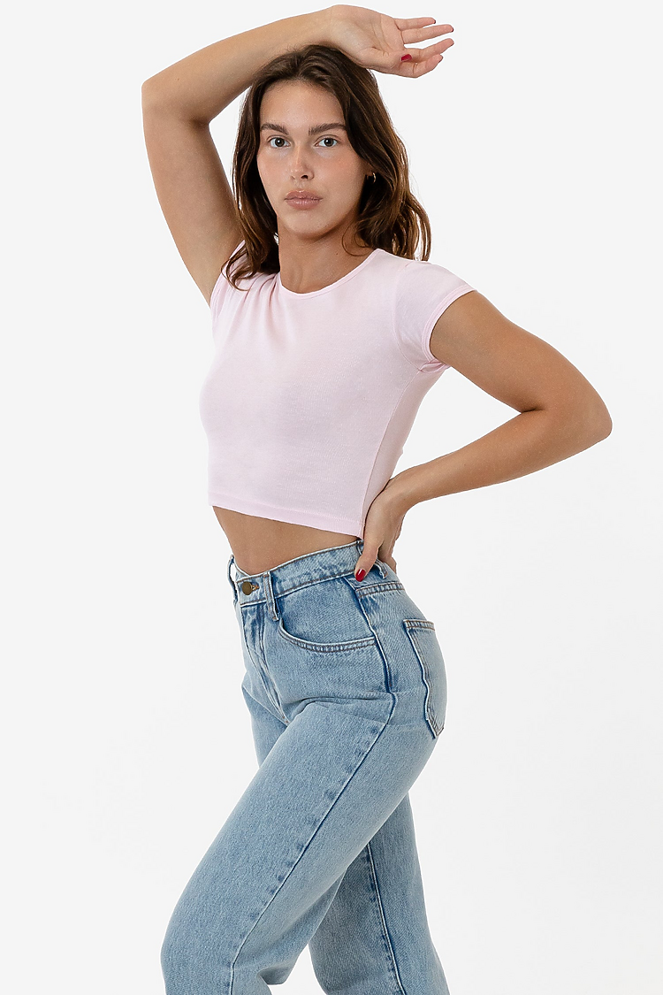 Cap Sleeve Baby Rib Crop Top LIGHT PINK