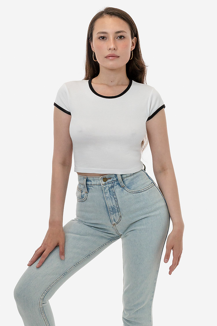 Cap Sleeve Baby Rib Crop Top WHITE/BLACK