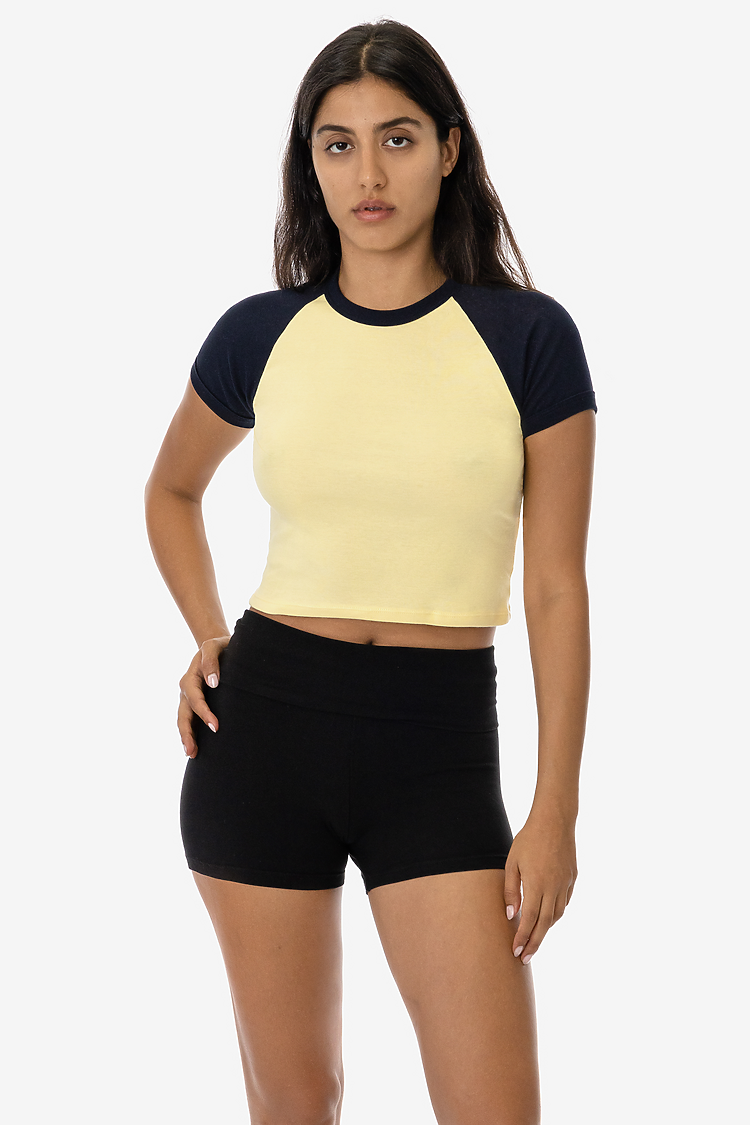 Baby Rib Short Sleeve Raglan Baby Yellow/Navy