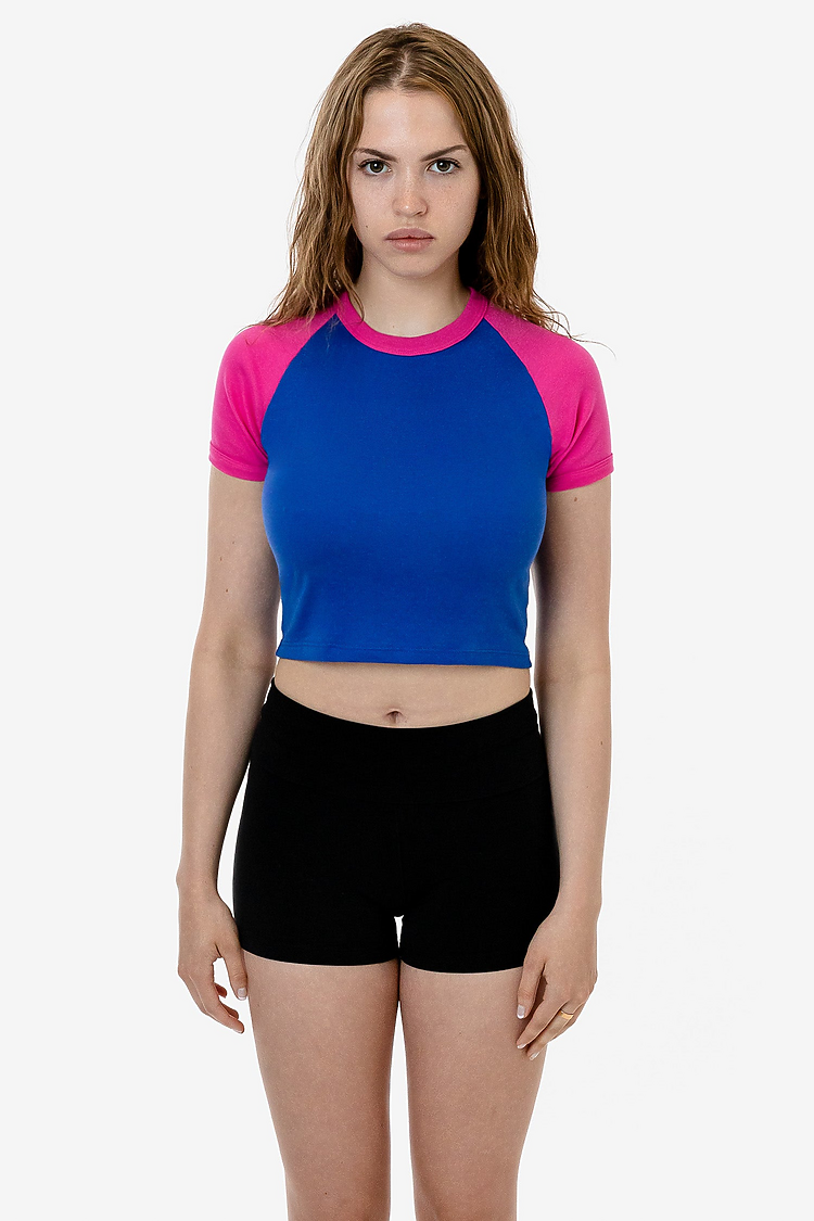 Baby Rib Short Sleeve Raglan Royal/Fuchsia