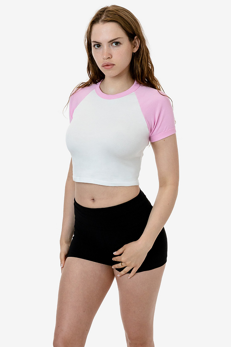 Baby Rib Short Sleeve Raglan WHITE/Baby Pink
