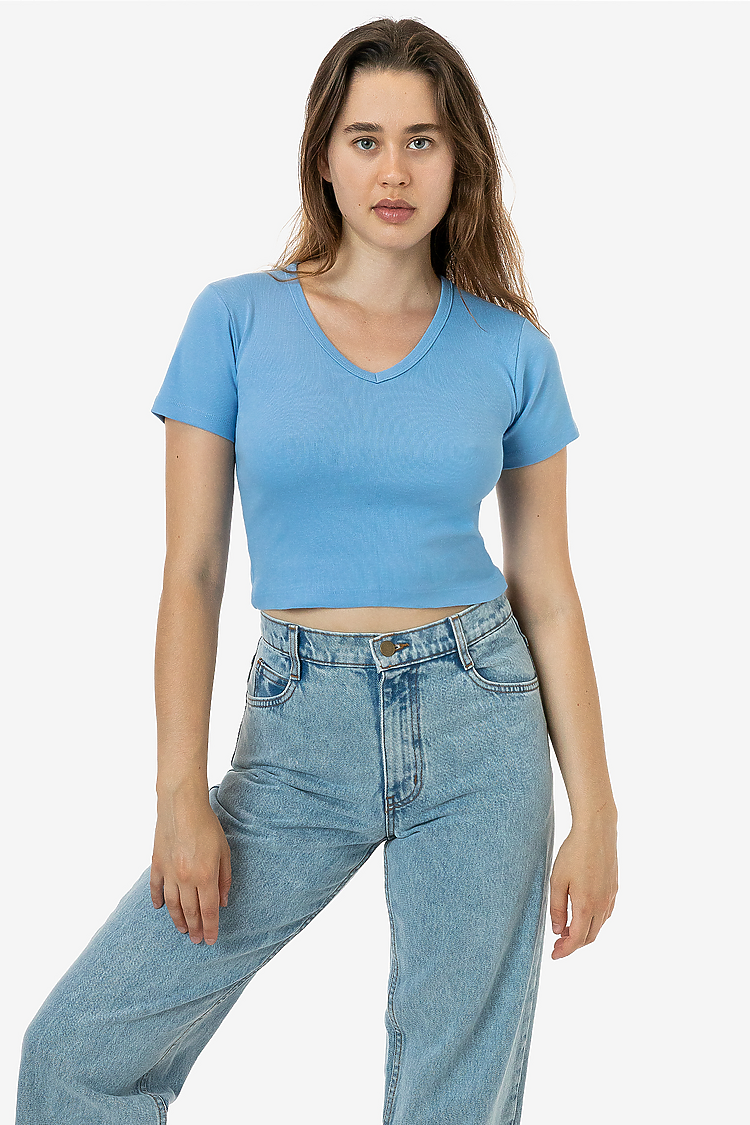Baby Rib Short Sleeve V-Neck BABY BLUE