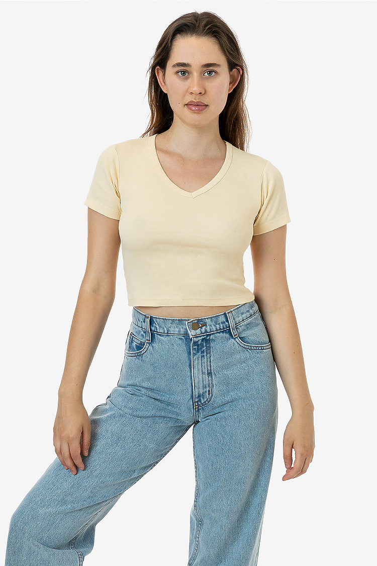 Baby Rib Short Sleeve V-Neck CREME