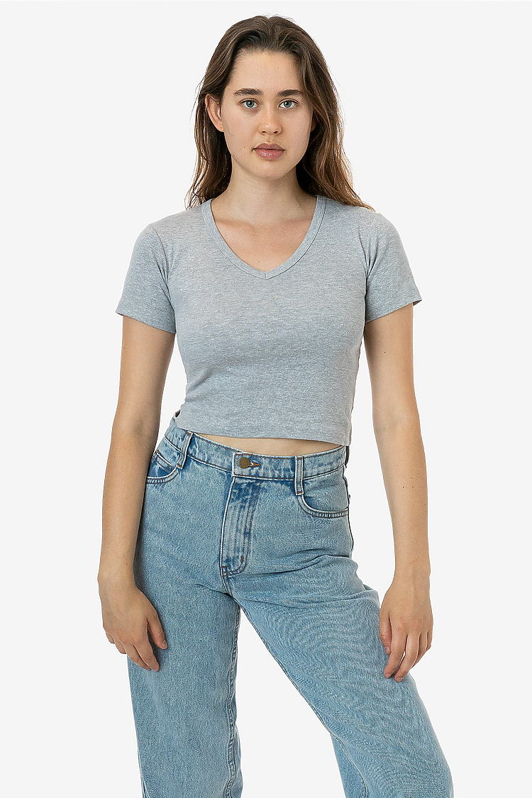Baby Rib Short Sleeve V-Neck HEATHER GREY