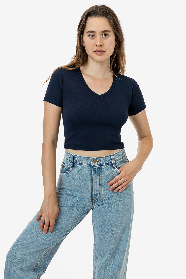 Baby Rib Short Sleeve V-Neck NAVY