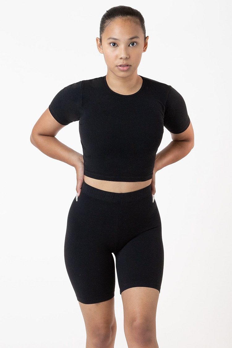Ctn Spndx S/S Crew Crop Top Black