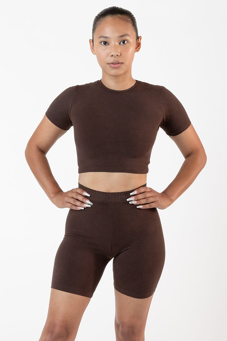 Ctn Spndx S/S Crew Crop Top CHOCOLATE