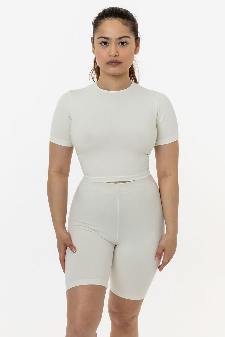 Ctn Spndx S/S Crew Crop Top Creme