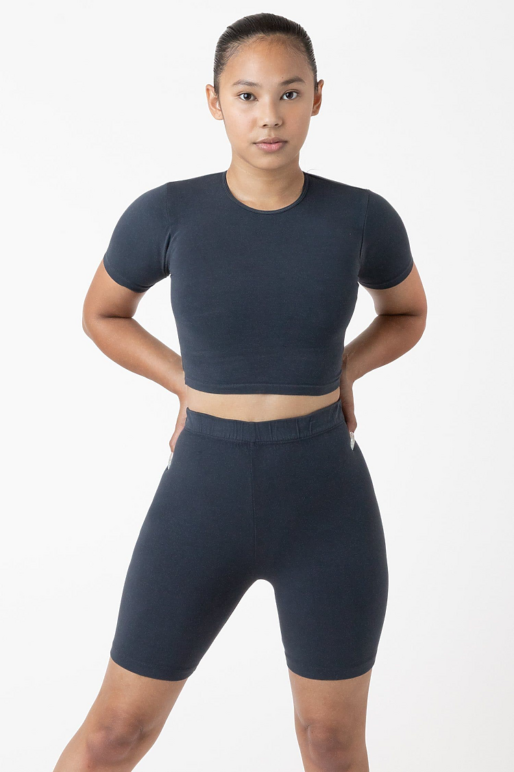 Ctn Spndx S/S Crew Crop Top DOLPHIN BLUE