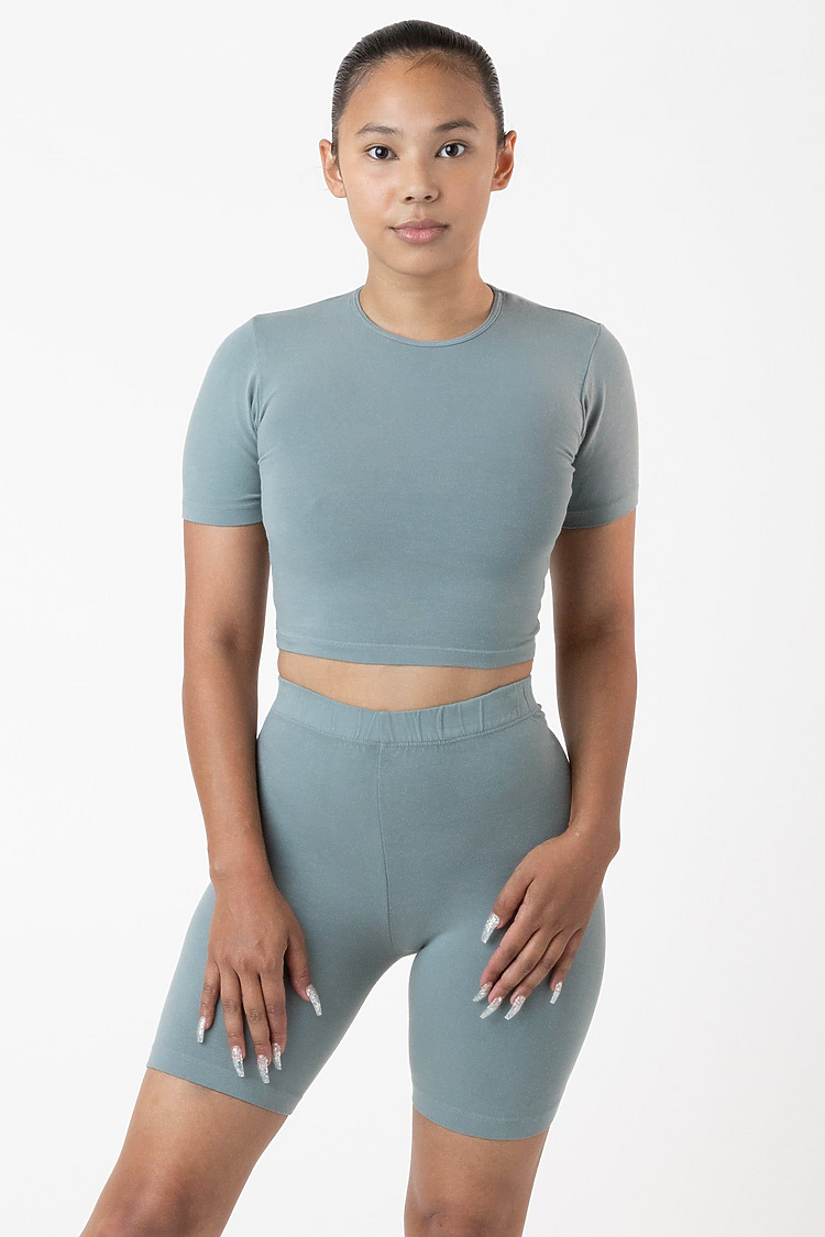 Ctn Spndx S/S Crew Crop Top Eucalyptus