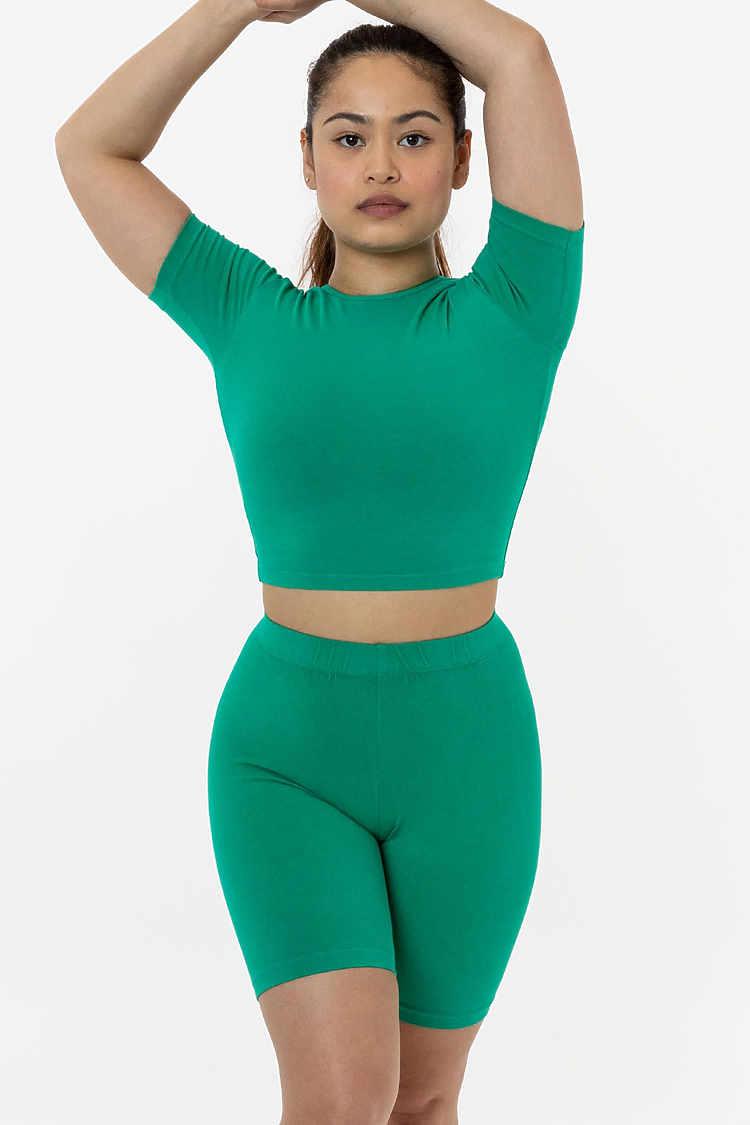 Ctn Spndx S/S Crew Crop Top EMERALD