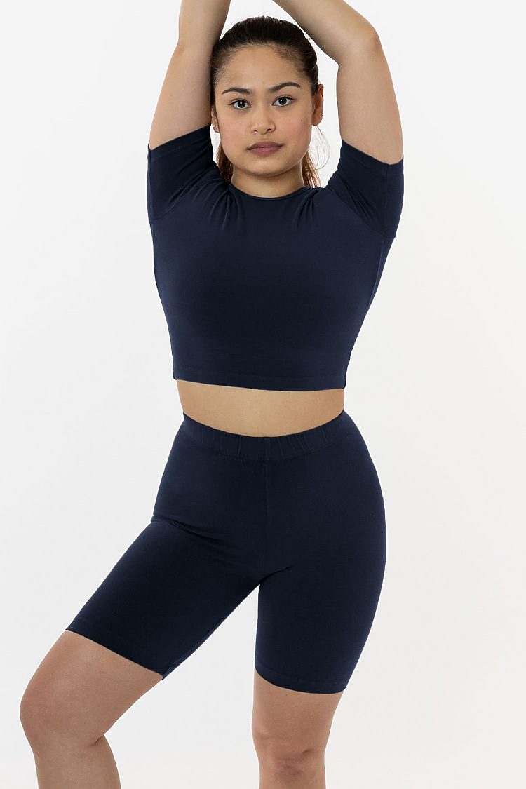 Ctn Spndx S/S Crew Crop Top NAVY