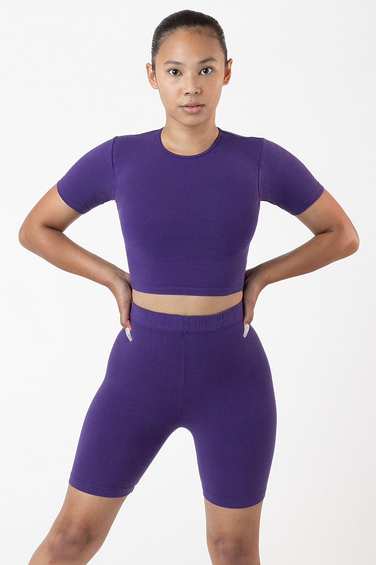 Ctn Spndx S/S Crew Crop Top PURPLE