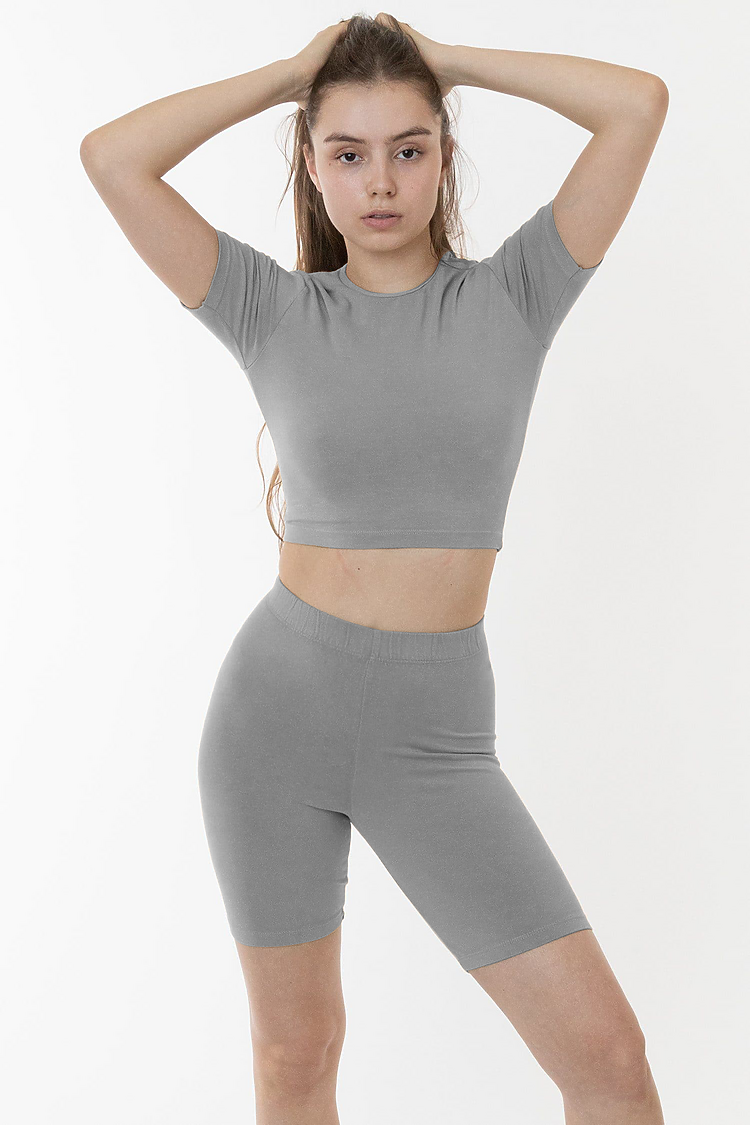 Ctn Spndx S/S Crew Crop Top Silver Mist